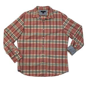 Banana Republic Soft Wash Shirt Men L Large Red Plaid Flip Cuff Cotton Button Up